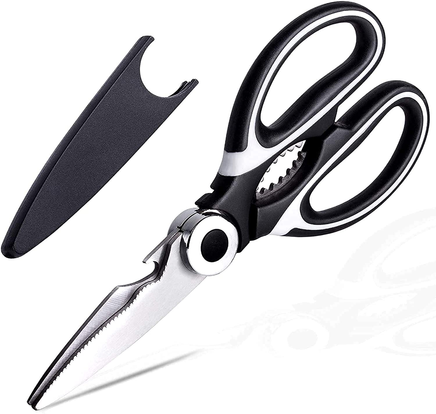 Kitchen Shears Multi Purpose Strong Stainless Steel Kitchen Utility Scissors with Cover Poulry,Fish, Meat, Vegetables Herbs, Bones, Dishwasher Safe (Black)