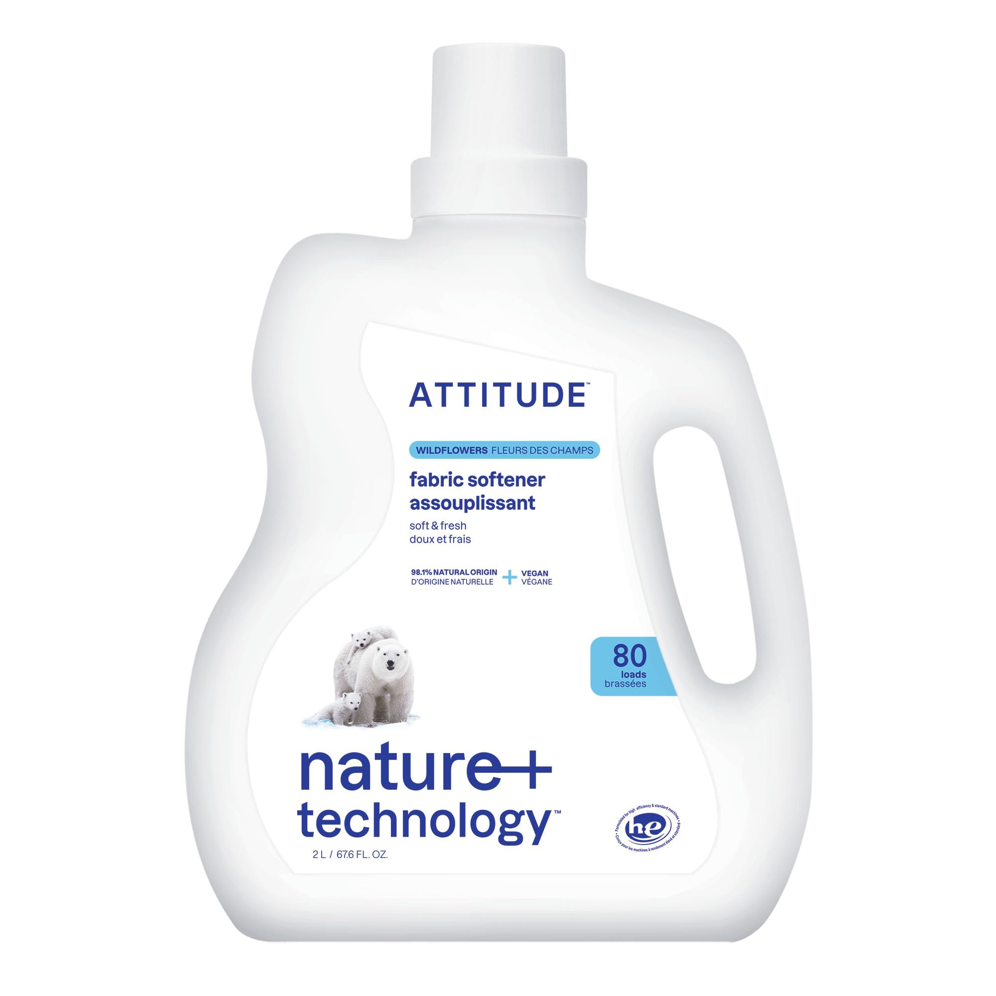 ATTITUDE Fabric Softener, Plant and Mineral-Based Ingredients, Vegand and Cruelty-free Laundry and Household Products, Wildflowers, 80 Loads, 67.6 Fl Oz