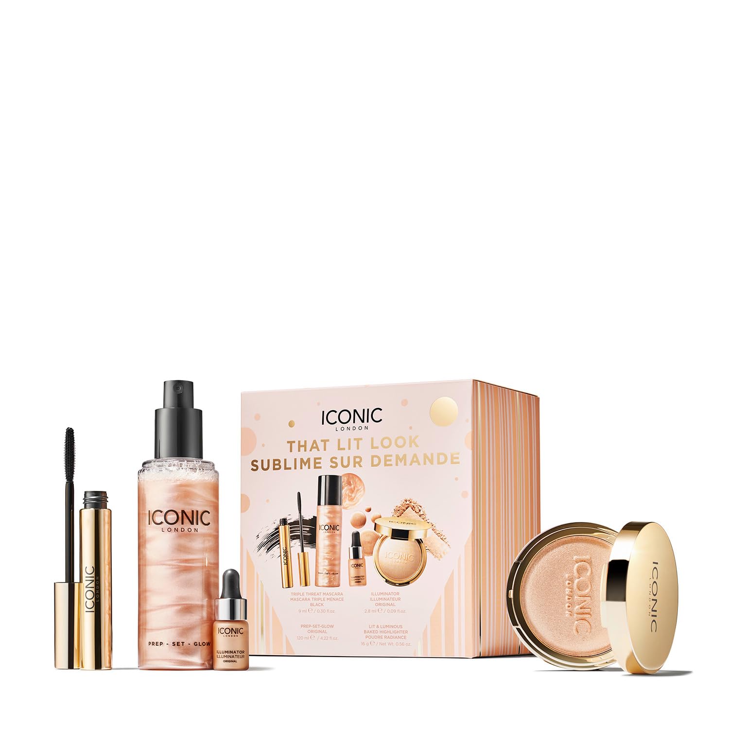 ICONIC LONDONThat Lit Look Gift Set, Includes Prep-Set-Glow, Triple Threat Mascara, Illuminator, Baked Highlighter