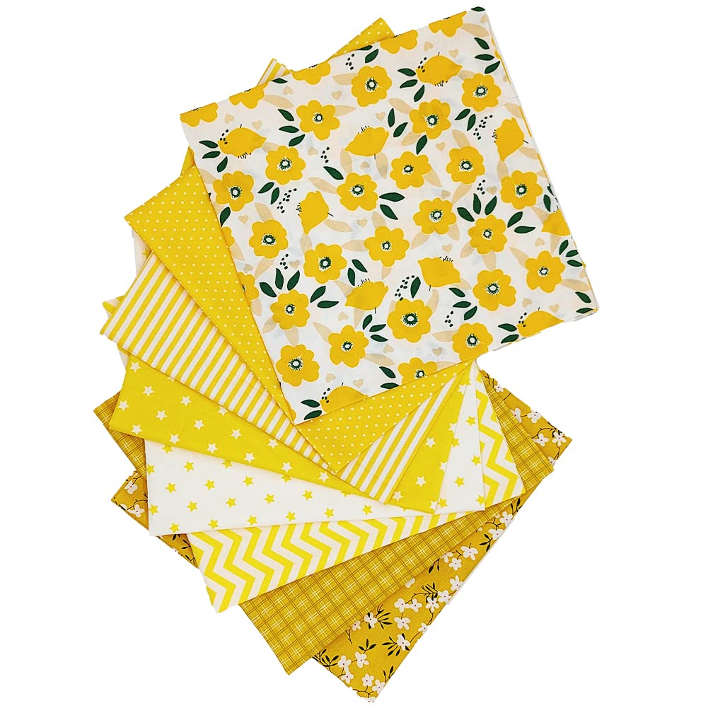 8 pcs/lot Fabric Bundles Top Cotton 20" x 20" (50cm x 50cm) Quilt, Pre-Cut Squares Sheets for Patchwork Sewing Quilting Crafting, Yellow Pattern.