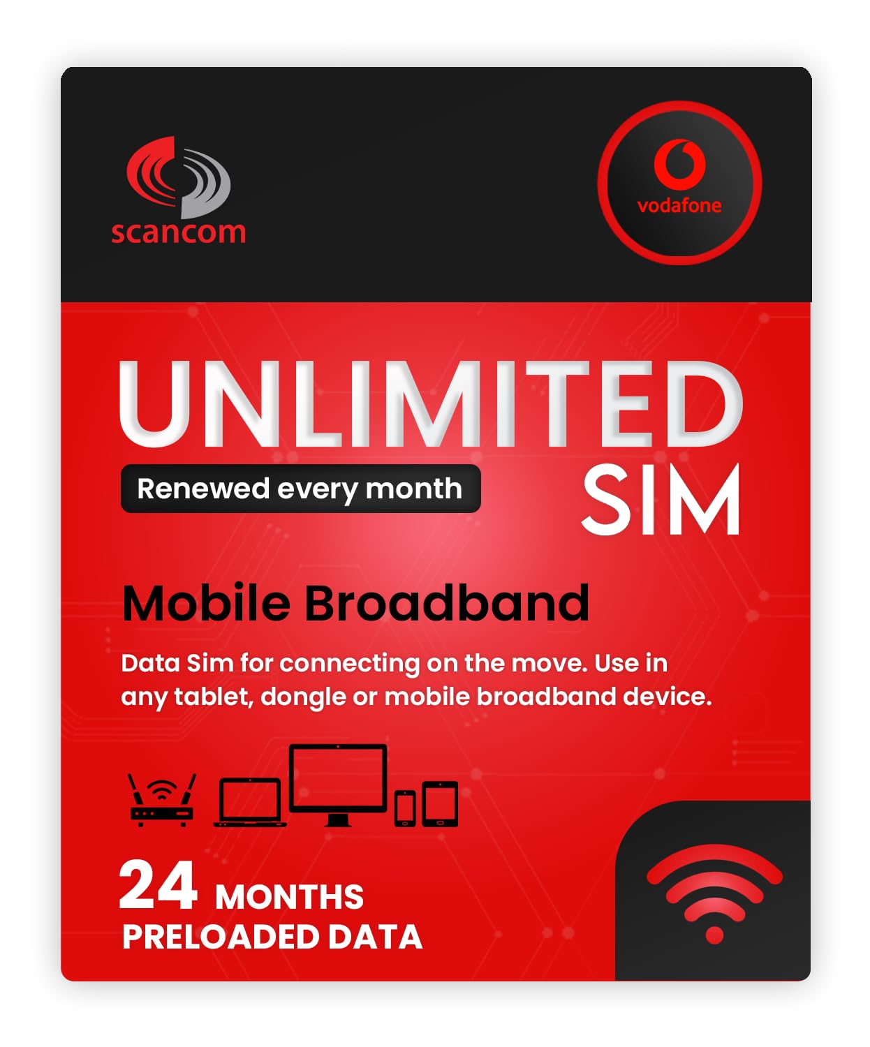 Vodafone 5G Unlimited Data SIM Preloaded for 24 months - Perfect for unlocked Phones, Routers, Tablets, and Wifi Dongles - Activate anytime when you receive the SIM.