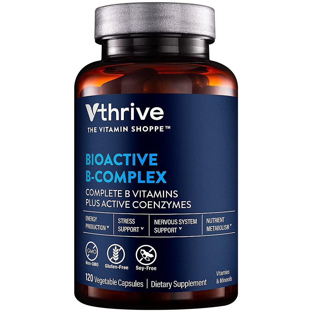 Vthrive Bioactive B-Complex - Vitamin B + Active Coenzymes for Energy Production (120 Vegetable Capsules)