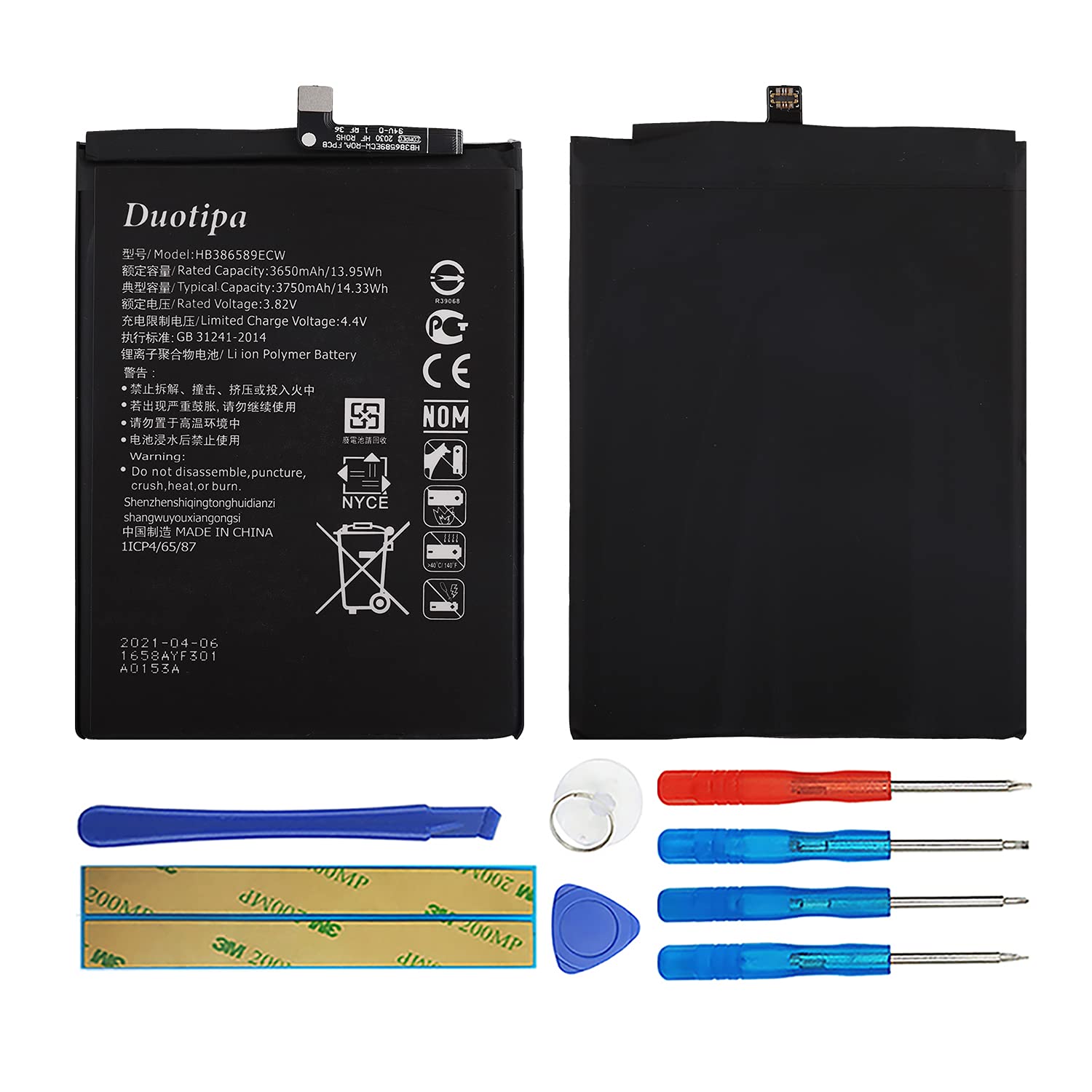 Duotipa HB386589ECW Battery Compatible with Huawei Mate 20 Lite SNE-LX3 SNE-LX1 P10 Plus with Repair Tool Kit