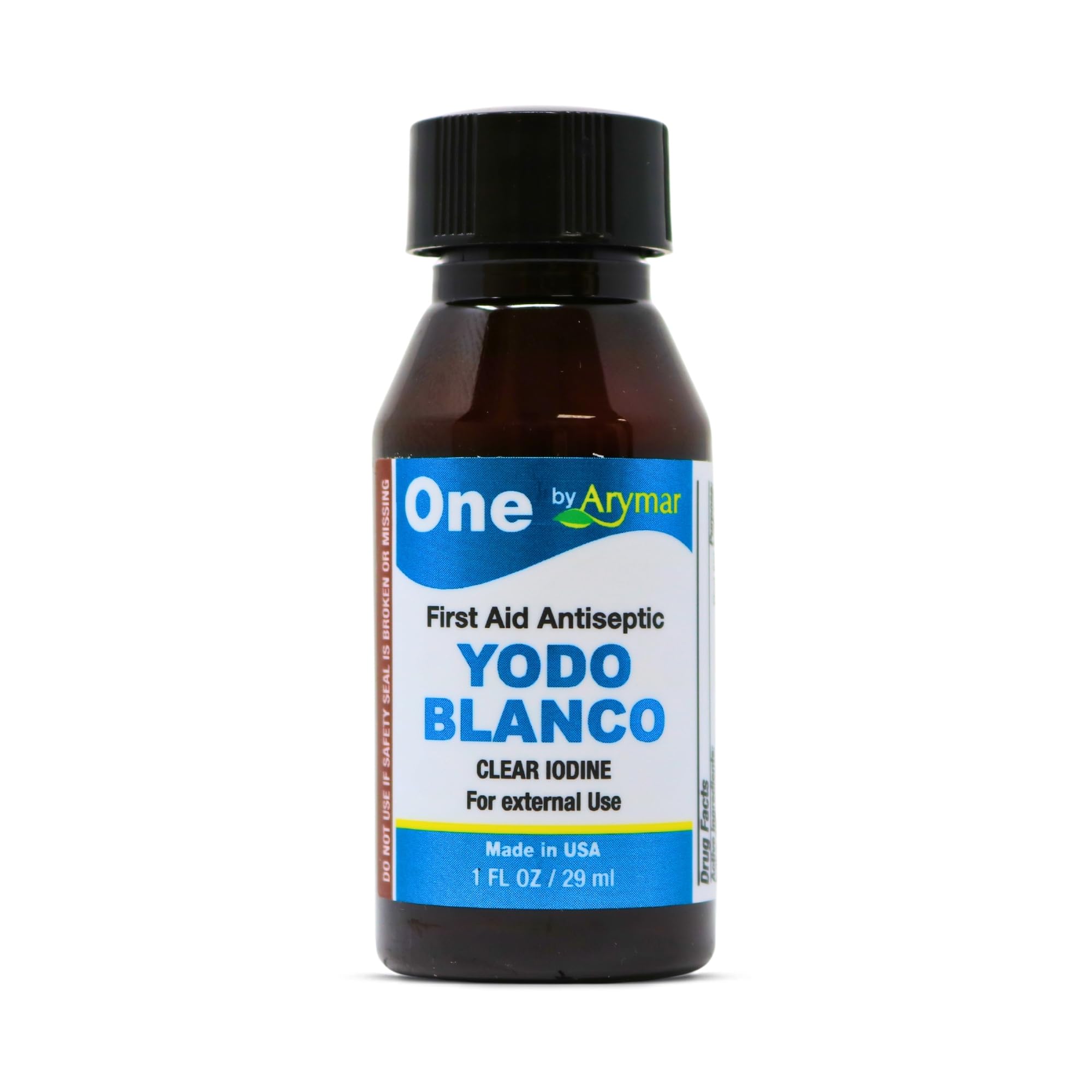 Arymar YODO Blanco Decolorized Iodine, Gentle Antiseptic for Minor Cuts, Scrapes, and Burns Colorless Formula 1oz