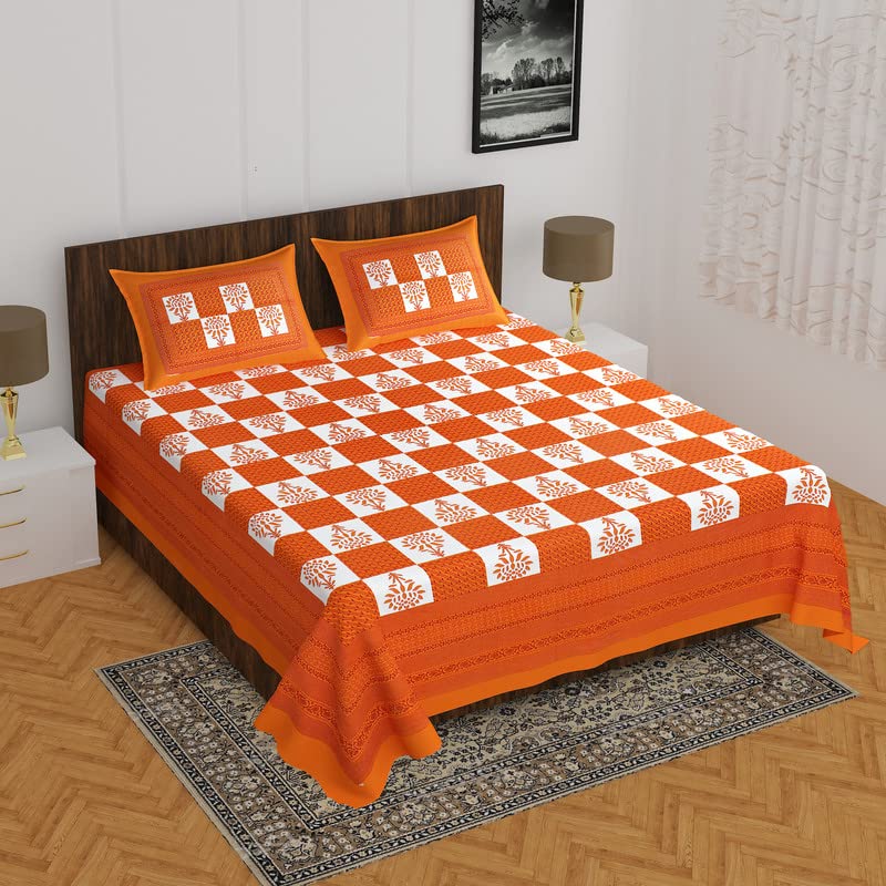 MSKS 100% Pure Cotton Sanganeri Jaipuri Printed Double Bedsheet with 2 Pillow Covers_36