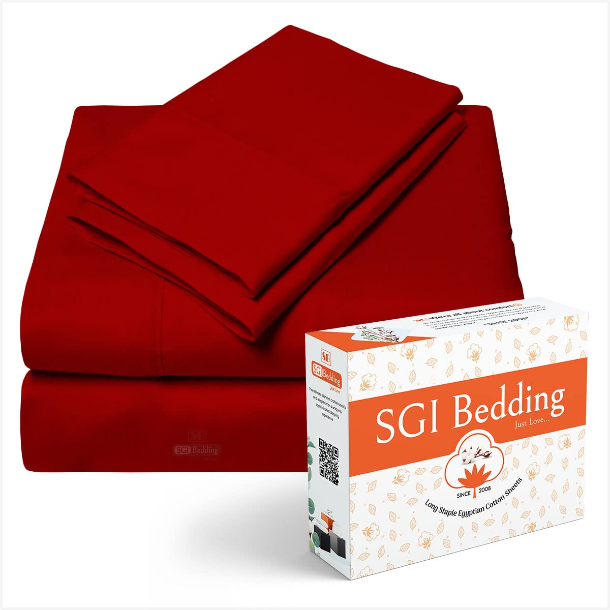 SGI King Sheet Set 500 Thread Count Egyptian Cotton Blood Red Solid Fits up to 15" Deep Pocket Soft & Smooth 4 Piece Sheets