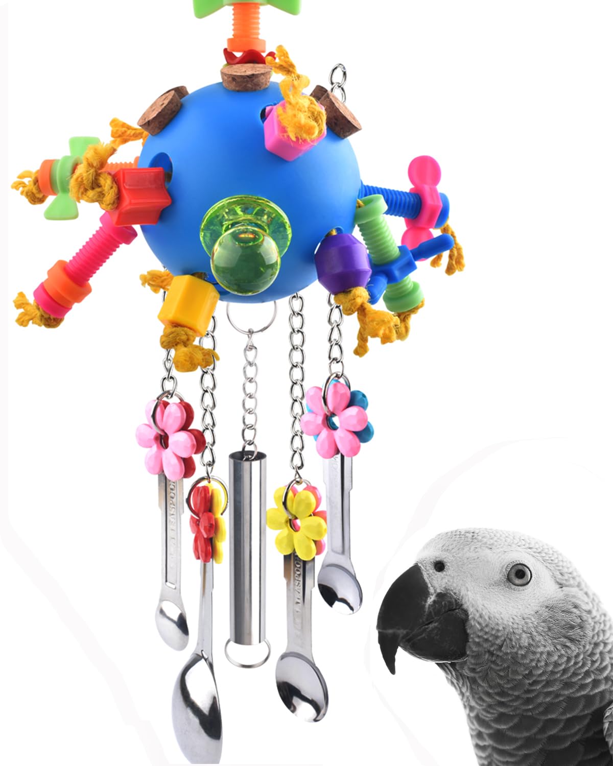 KATUMO Bird Toys, Parrot Pull Spoons Colorful Acrylic Stick Toys Bird Chew Toys for Amazon Parrot, African Grey, Conure, Caique, Quaker, Small Cockatoo, Mini Macaw, Eclectus and Similar Birds