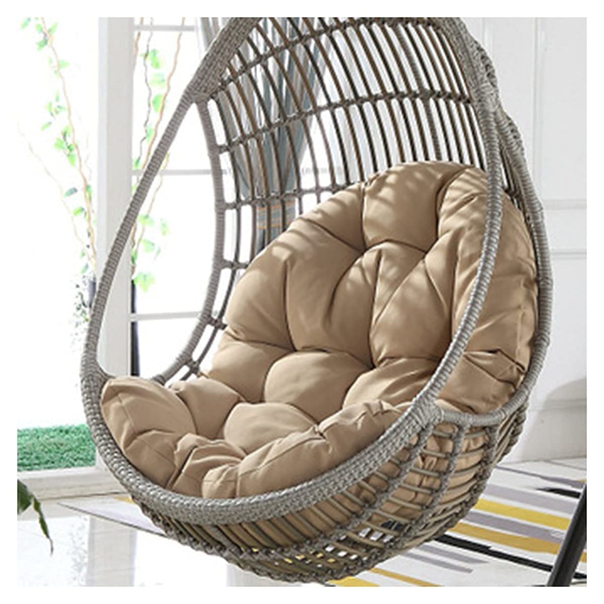 FHKBQ Garden Terrace Rattan Swing Chair Wicker Egg Hanging Chair Hammock Hanging Chair Large Size Cushion Hanging Basket Chair Cushion Indoor Outdoor 90 * 120cm (Chair Not Included) Light Khaki