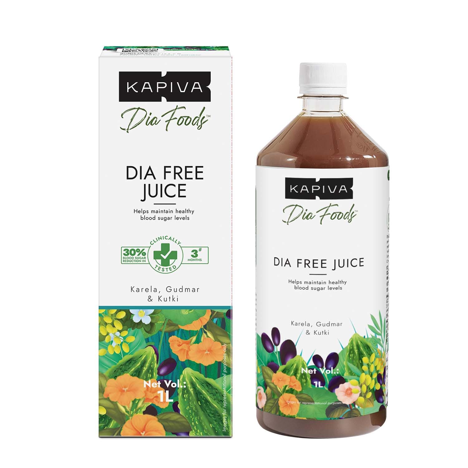 Kapiva Dia Free Juice, 1L | Clinically Proven Blood Sugar Care | Amla, Karela, Jamun, Guduchi & 7 More