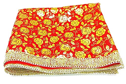 Large Decorative Cloth Chunari, Festival Decoration Chunr MATA Ki Chunari for Statue and for Temple, Bhajan, Jagran Purpose, Aasan Mat for Statue Frame Idol Temple (Size :- L42 Inches x W21 Inches)