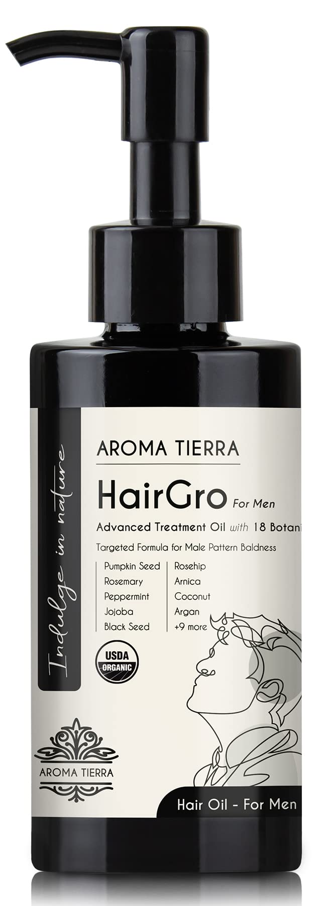 Aroma Tierra HairGro Hair Oil for Men - Boost Growth, Control Hair Fall, and Treat Male Pattern Baldness with Rosemary, Pumpkin, and 18 Natural Oils - 100ml