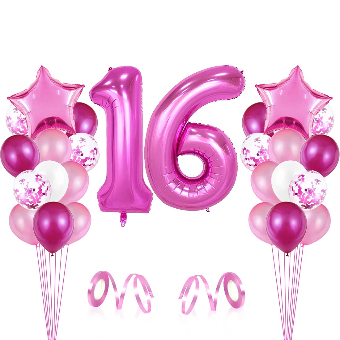 Bluelves Balloon 16th Birthday Pink, Birthday Decoration 16 Year Girl, 16 Birthday Woman, Decoration 16th Birthday Woman, Giant Foil Balloon 16, Decoration 16th Birthday Woman