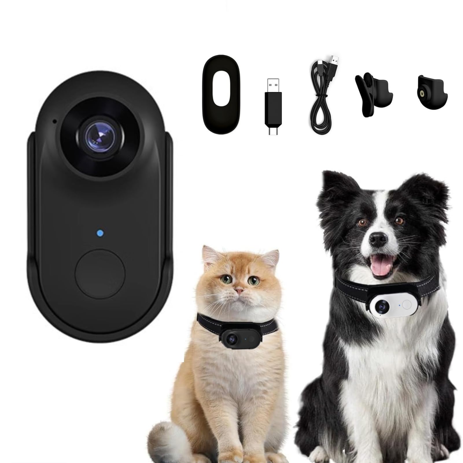 2MP Cat Collar Camera, 1080P HD Cordless Pet Camera with Back Clip, 90 Degree Wide Angle, Mini Action Camera for Video Records Dog Collar Camera for Pet Supplies Camera (Black)