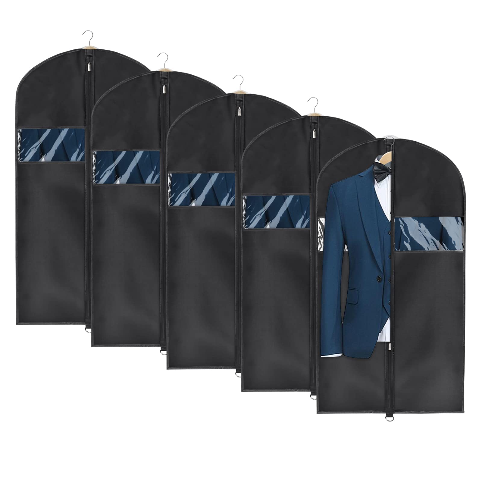 Univivi Garment Bag Suit Bag for Storage and Travel 43 inch, Washable Suit Cover for T-Shirt, Jacket, Suits, Coats, Set of 5, Oxford Fabrics