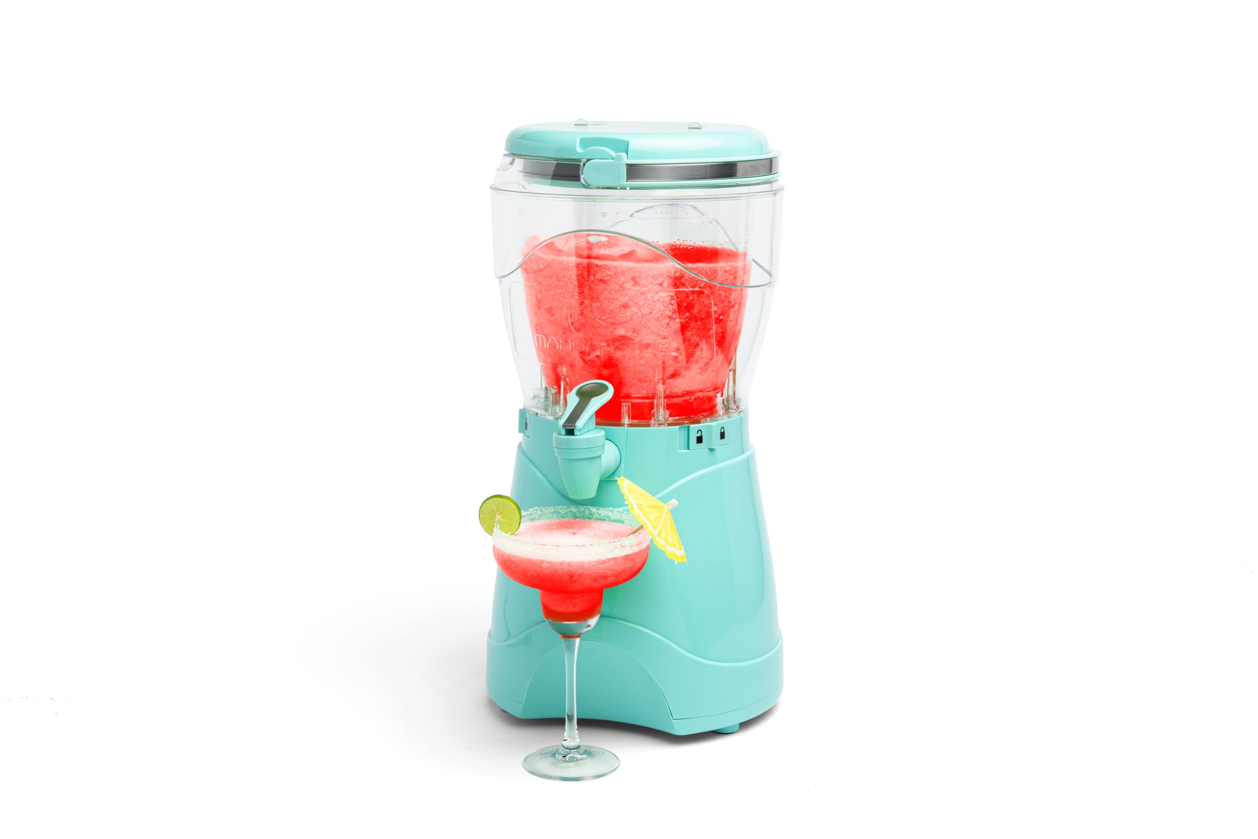 NostalgiaFrozen Drink Maker and Margarita Machine for Home - 128-Ounce Slushy Maker with Stainless Steel Flow Spout - Easy to Clean and Double Insulated - Aqua