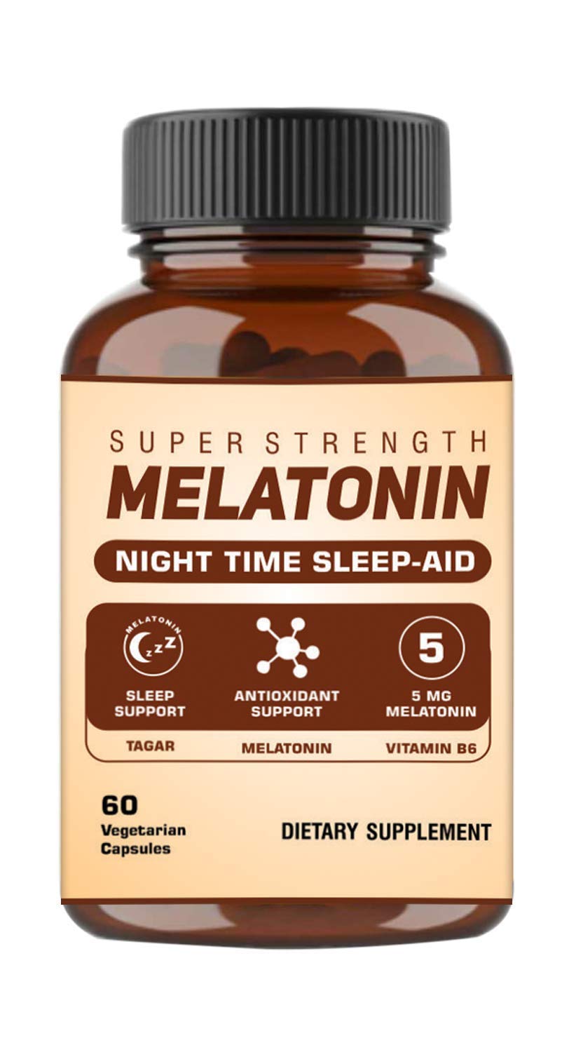 WALPAR Super Strength Melatonin 5mg with Tagar Vitamin B6 | Helps You Fall Asleep Faster, Stay Asleep Longer, Easy to Take, Faster Absorption, Maximum Strength - 60 Capsules