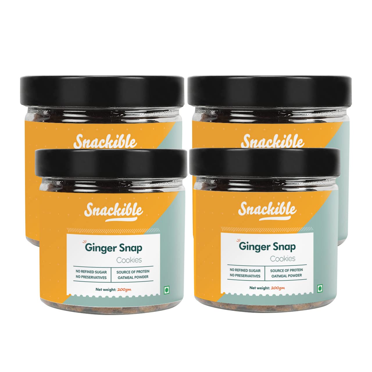 Snackible Ginger Snap Cookies (Pack of 4) - 4x70gm | Vegan | No Refined Sugar | No Preservatives