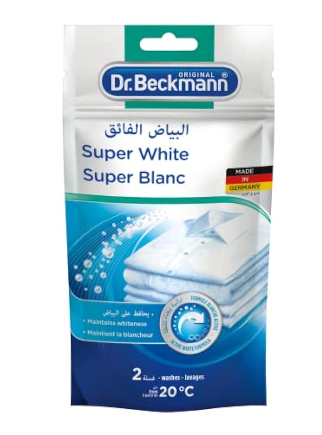 Original Dr.Beckmann Super White-Maintains Whiteness-Double Active White Formula-Removes Greying & Yellowing-Made in Germany-80gm