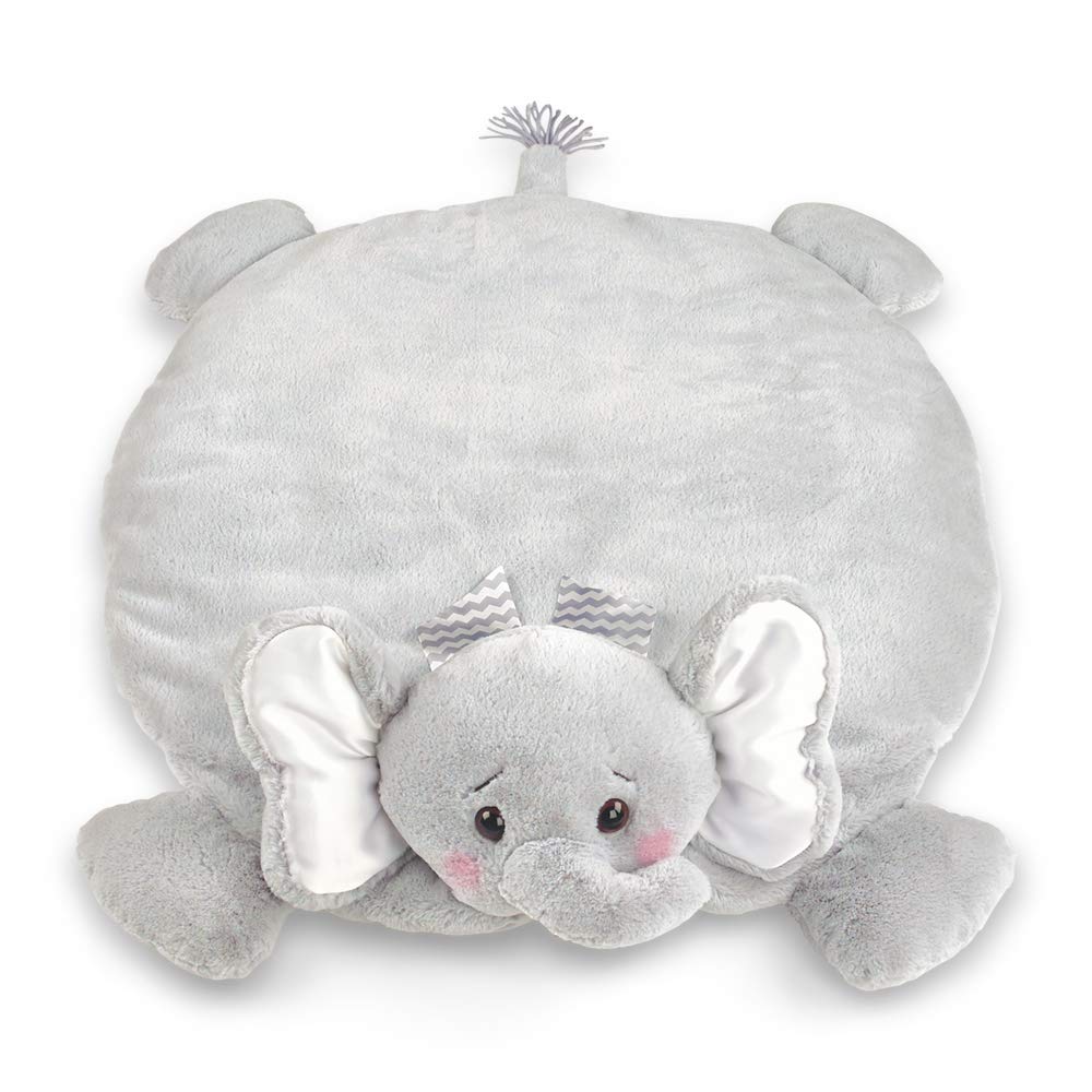 Bearington Baby Lil' Spout Belly Blanket, Gray Elephant Plush Stuffed Animal Tummy Time Play Mat