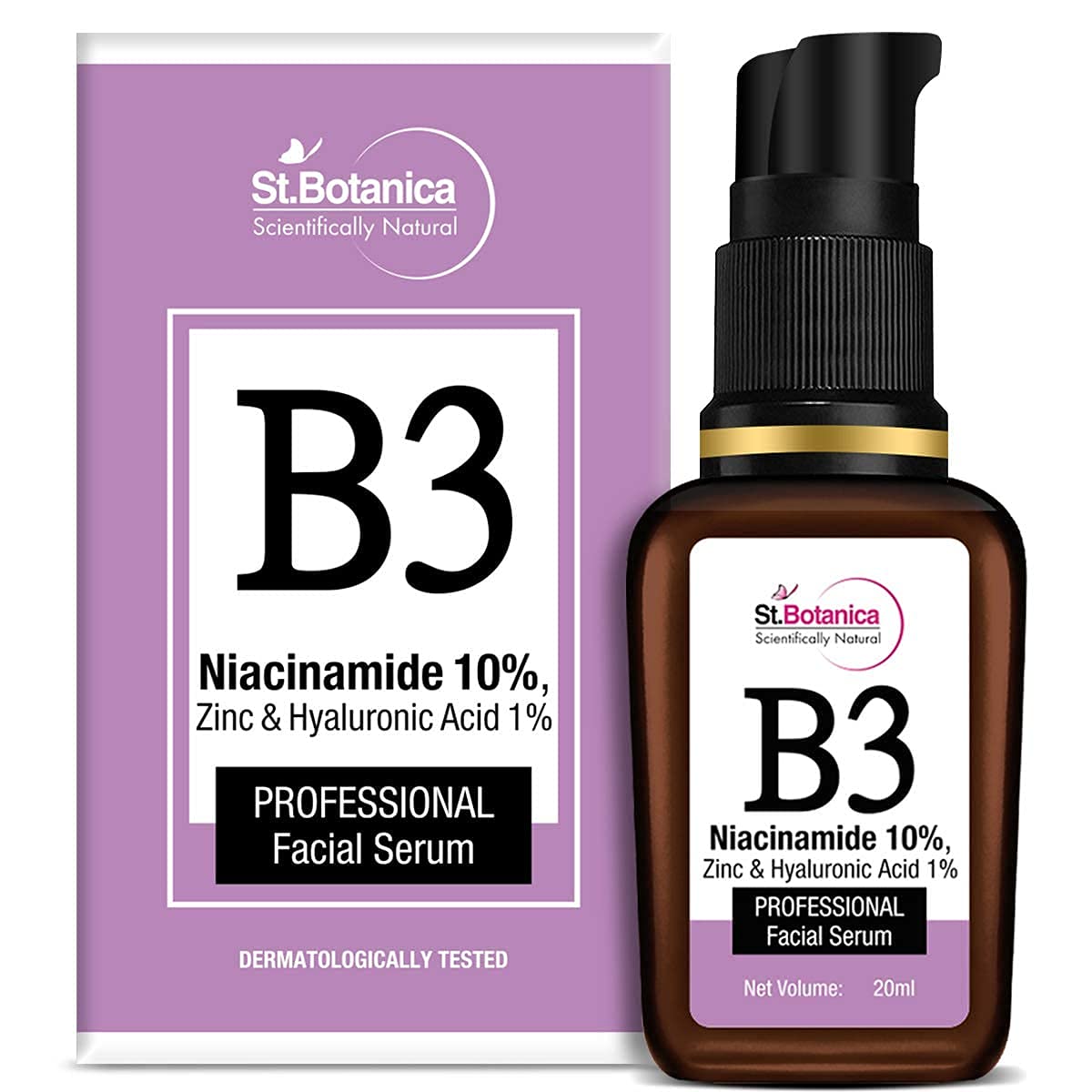 St.Botanica B3 Niacinamide 10%, Zinc & Hyaluronic Acid 1% Professional Face Serum, 20ml