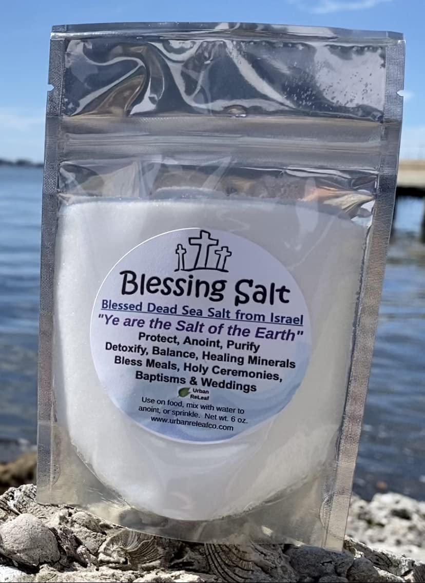 Urban ReLeaf Blessing Salt! Blessed Dead Sea Salt from Israel. Holy Ceremony Wedding Anointing Baptism Meals Housewarming, Healing Minerals, 6 oz