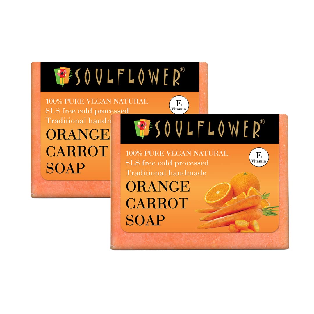 Soulflower Orange Carrot Soap, Pack of 2 (150g Each)