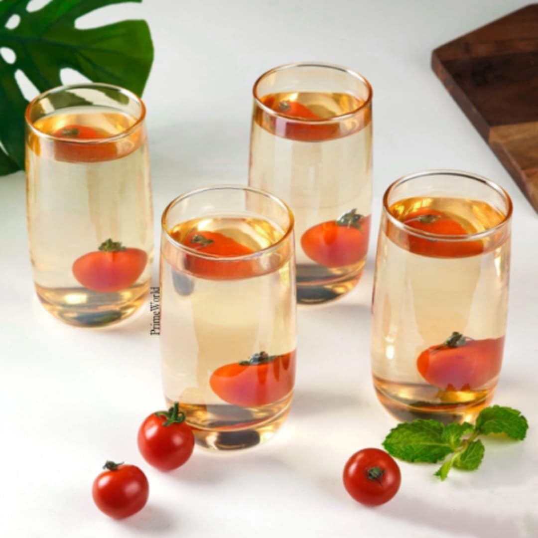 PrimeWorld 300ml Amsco Amber Colour Juice Water Glasses Set of 6 pcs Water, Juice, Mojito, Cocktail, Lead-Free, Perfect for Home, Restaurants and Parties