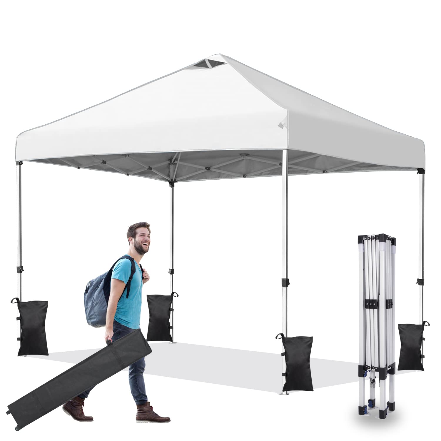 10x10 Pop Up Canopy Tent, Ez Pop Up 10x10 Canopy Instant Shade, Adjustable Waterproof Party 10x10 Tent with Roller Bag