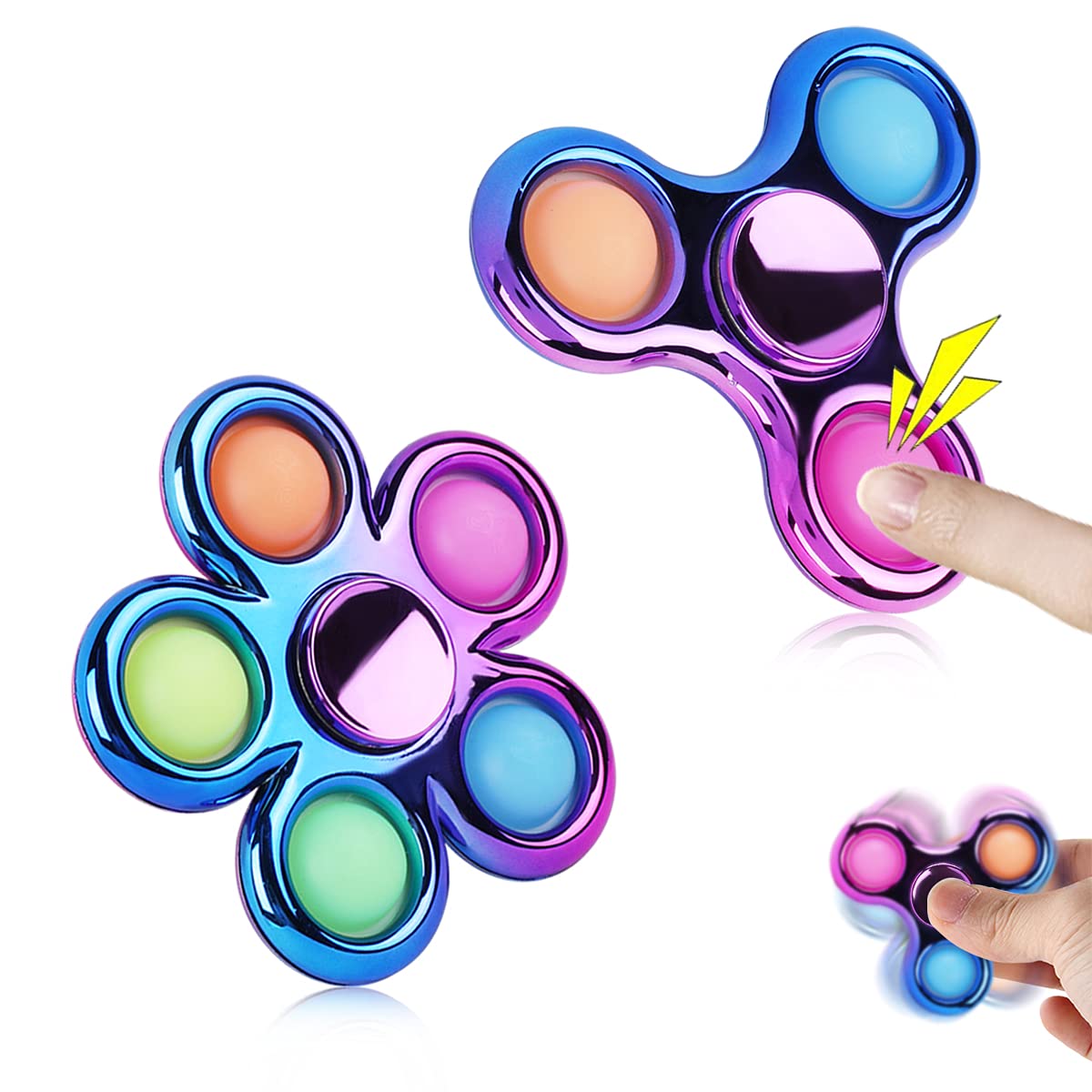 Aveloki 2 Pack Pop Fidget Spinner Toy, Push Bubble Pop Finger Spinner, Party Favor Sensory Simple Fidget Spinners, Fidget Pack Hand Spinner for ADHD, Anxiety, Stress Relief Sensory Toy for Kids