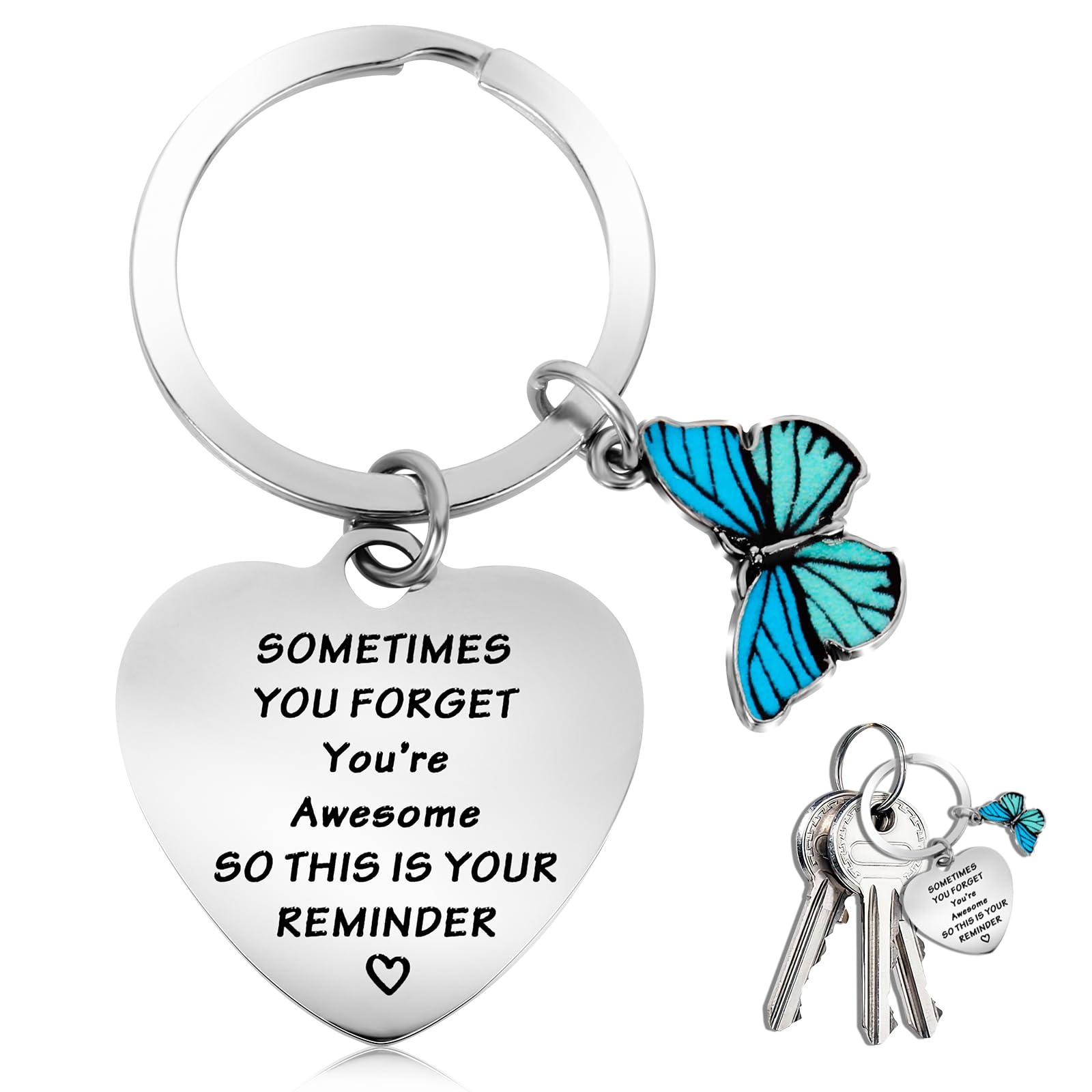 Amaxiu Butterfly Keychain, Inspirational Gifts Keyring for Women, Engraved Encouragement Poetry Keychain with Butterfly Pendant for Car, Keys, Purse, Wallet, Backpack