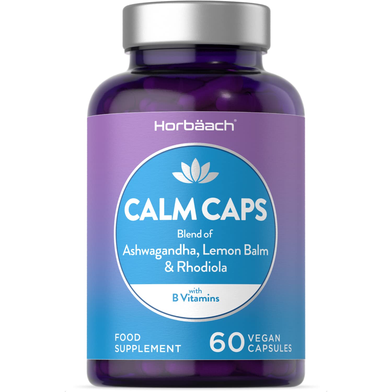 Calm Caps | Stress & Anxiety Relief Supplement | KSM 66 Ashwagandha, Lemon Balm & Rhodiola | + Magnesium, Vitamin B6 & Zinc | 60 Vegan Capsules | No Artificial Preservatives