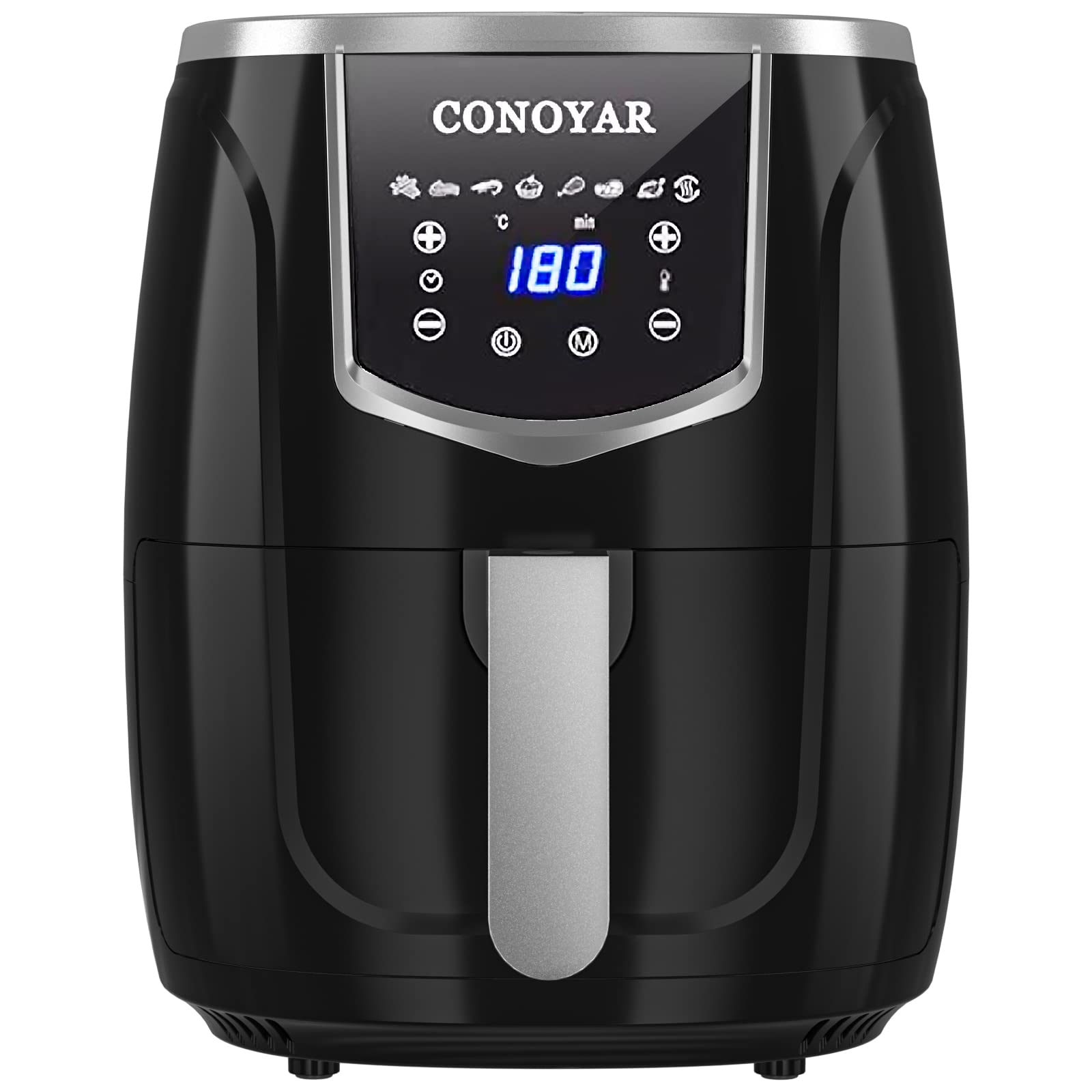 CONOYAR Air Fryer 4.5L, 1300W Air Fryers with Rapid Air Circulation, Hot Without Oil with Digital LED Touch Screen and 8 Programs, Precise Temperature Control English Recipe, Rapid, Black