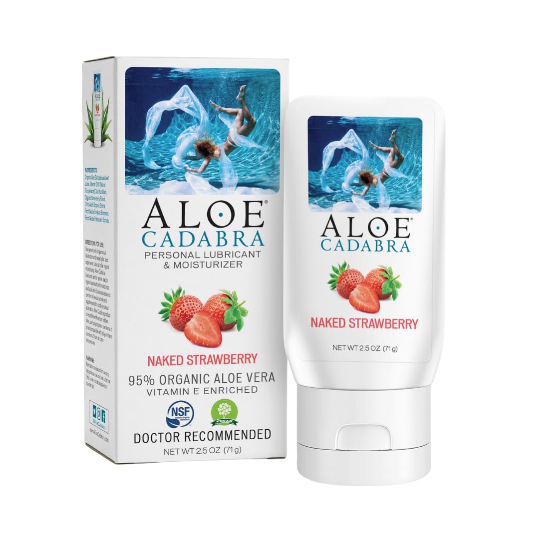 Aloe CadabraFlavored Personal Lubricant and Vaginal Moisturizer, Organic Edible Aloe Lube for Men, Women and Couples, Non-Staining, pH Balanced, Toy Compatible (Strawberry, 2.5 Ounces, 1 Pack)