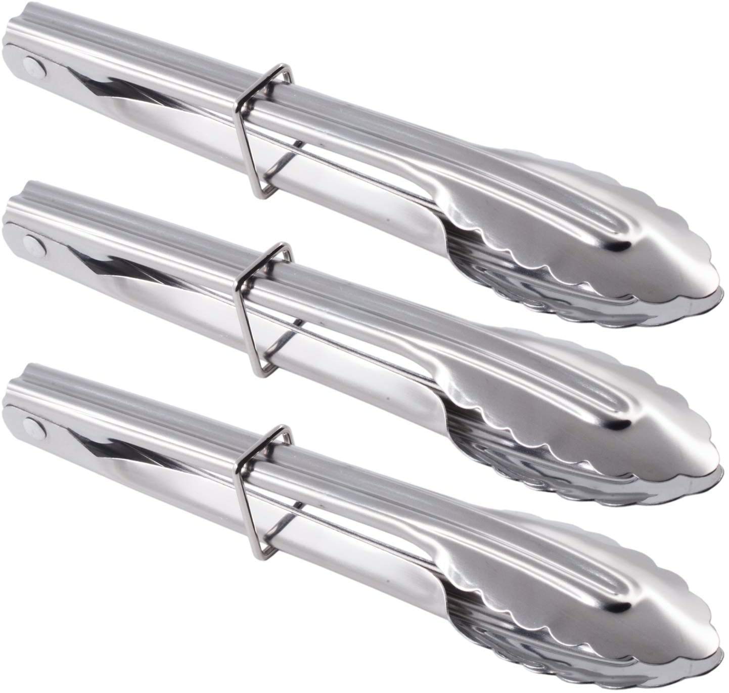 Stainless Steel Serving Tongs Metal Cooking Tongs with Scalloped Gripping Edge Kitchen Tongs Small Clam Shell Service Tongs for Serving Appetizers, Desserts, Salads, Barbecue and Cooking (9" 3pcs)