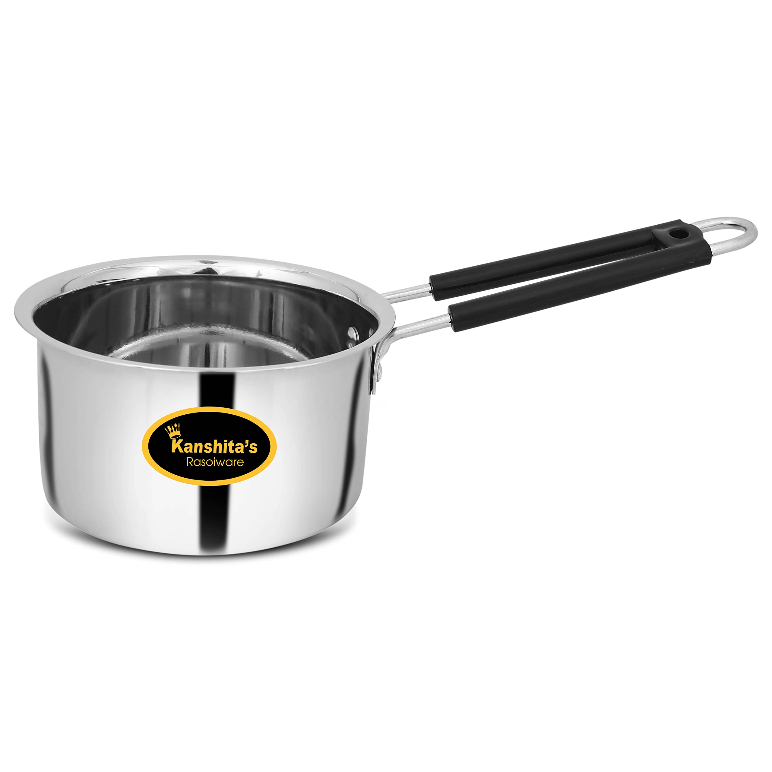 Kanshita's Rasoiware Heavy Gauge Stainless Steel Milk Pan/Saucepan/Tea Pan/Milk Pot/Sauce Pot (Induction Compatible), 1 Liter, 16 cm, Silver