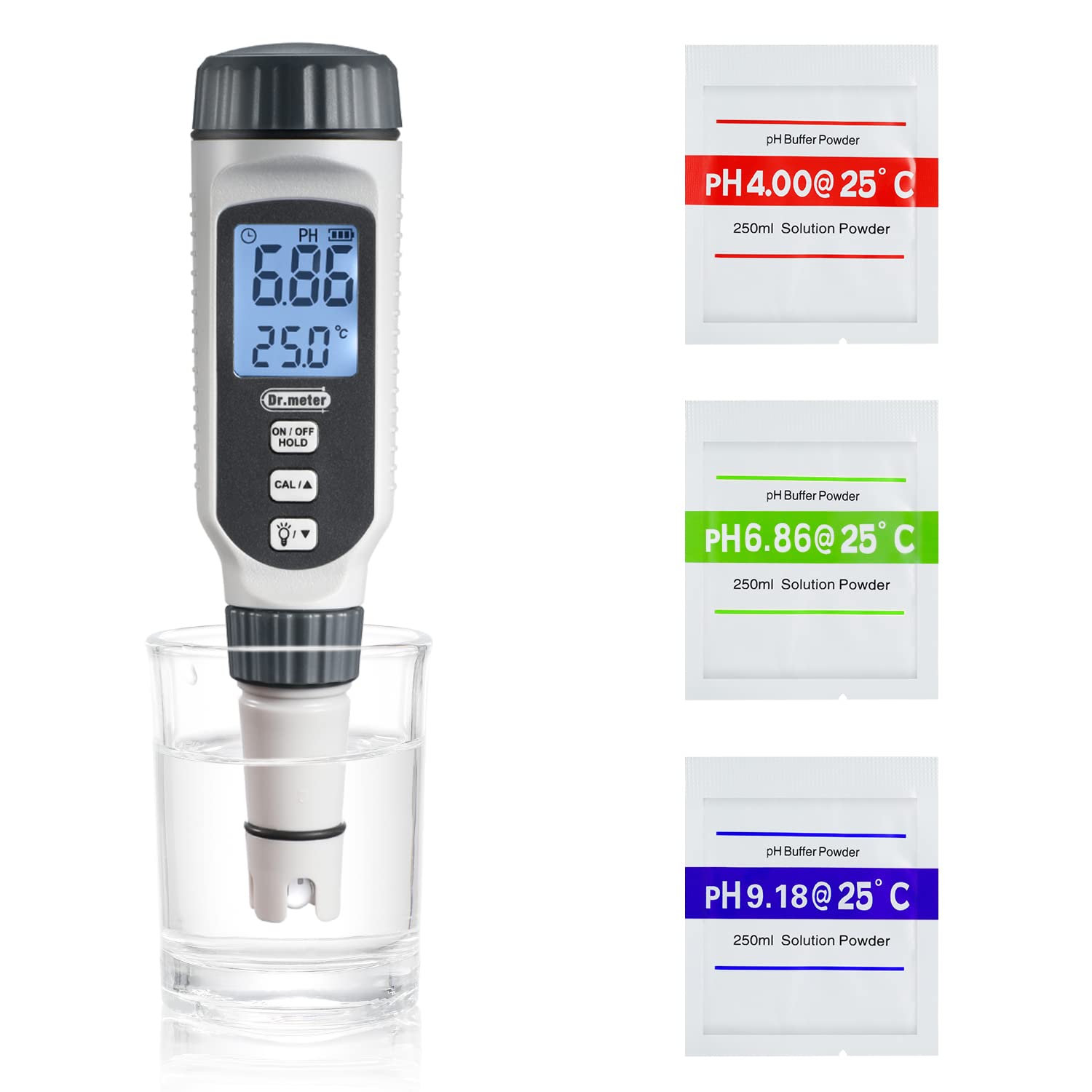 Dr.meterpH Meter, 0.01 High Accuracy Digital PH Tester with LCD Display, 0-14pH Measurement Range with Data Hold Water Quality Tester for Plants Nutrient, Pool, Hydroponic, Aquarium, Home Brewing