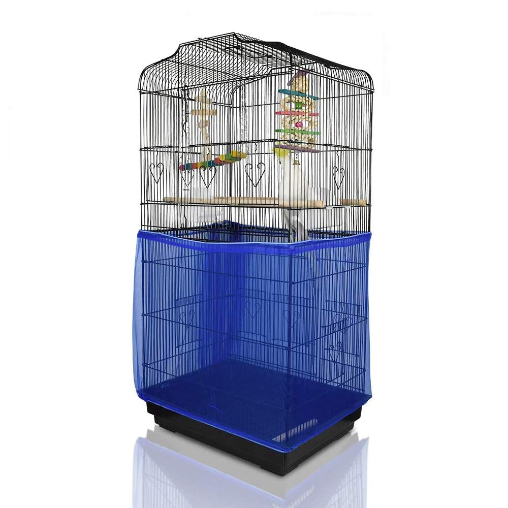 ASOCEA Extra Large Bird Cage Seed Catcher Seeds Guard Skirt Birdcage Nylon Mesh Netting Parrot Parakeet Lovebirds Round Square Cage - Blue (Not Include Birdcage)