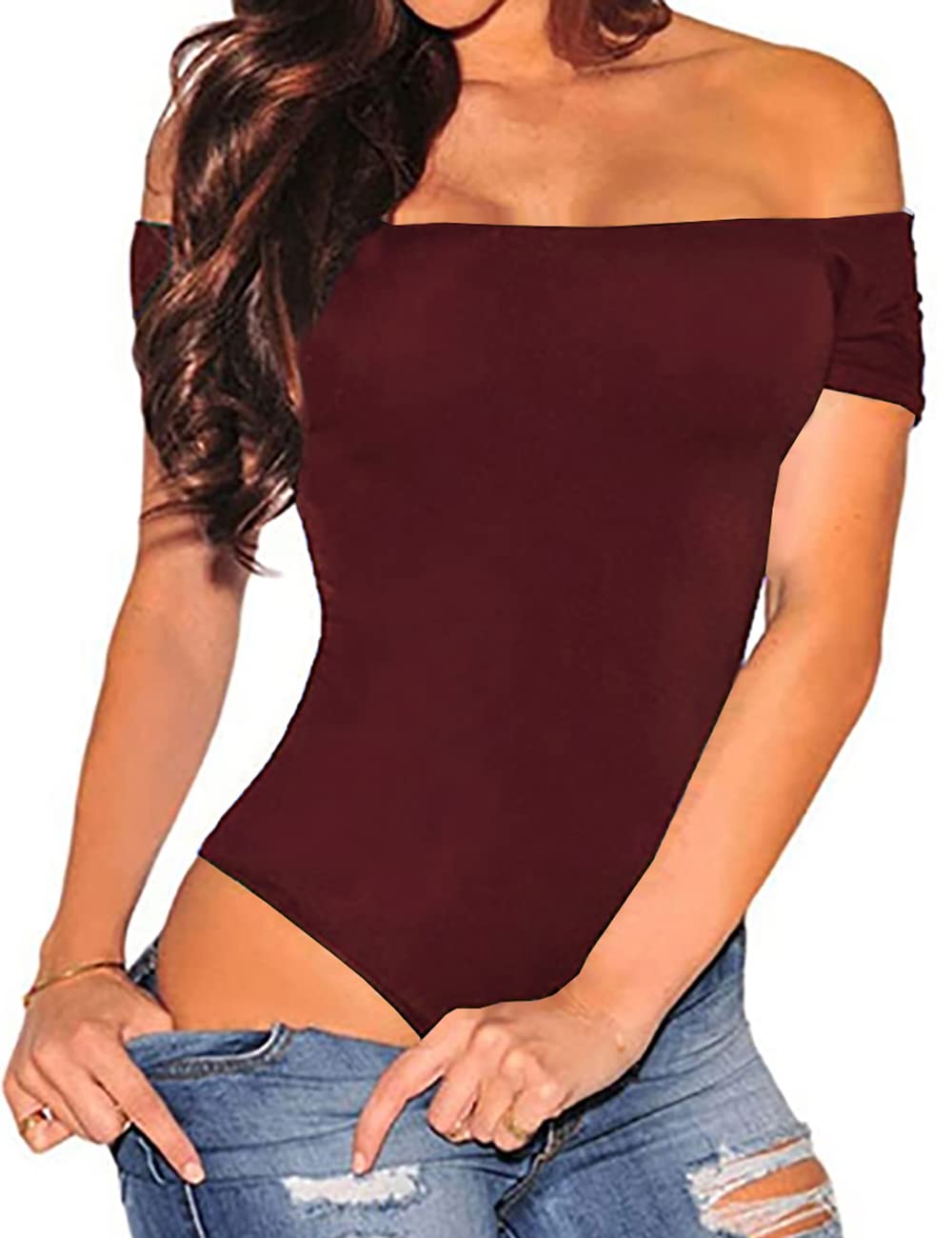 LradyWomen's Short Sleeve/Sleeveless Stretchy Bodysuit Tops T Shirts Tees