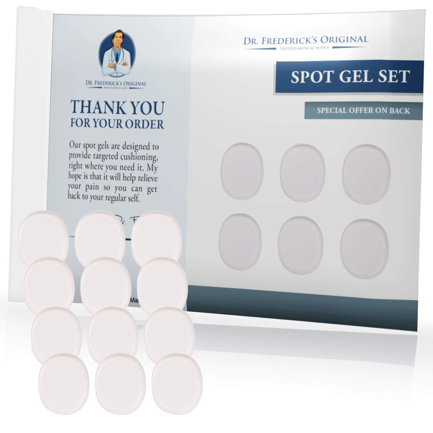 Dr. Frederick's Original Spot Gel Blister Pads - 12 Pieces - Relieve Pain from Calluses, Bunions, Corns, Ill-Fitting Shoes - Adhesive Gel Pads to Protect Your Feet