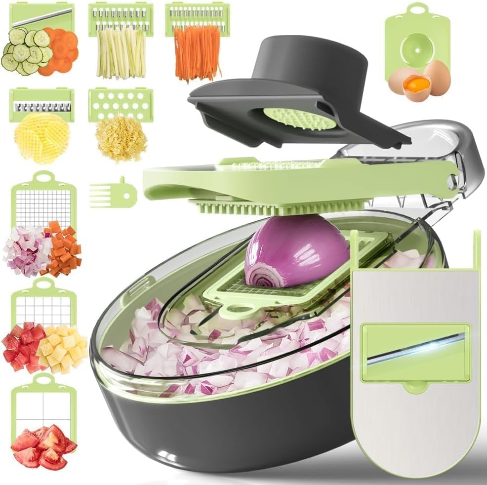 ZeeSquare Vegetable Chopper Slicer Manual Cutter Dicer And Peeler 13 In 1 Accessories With Drain Bascket And Hand Guard