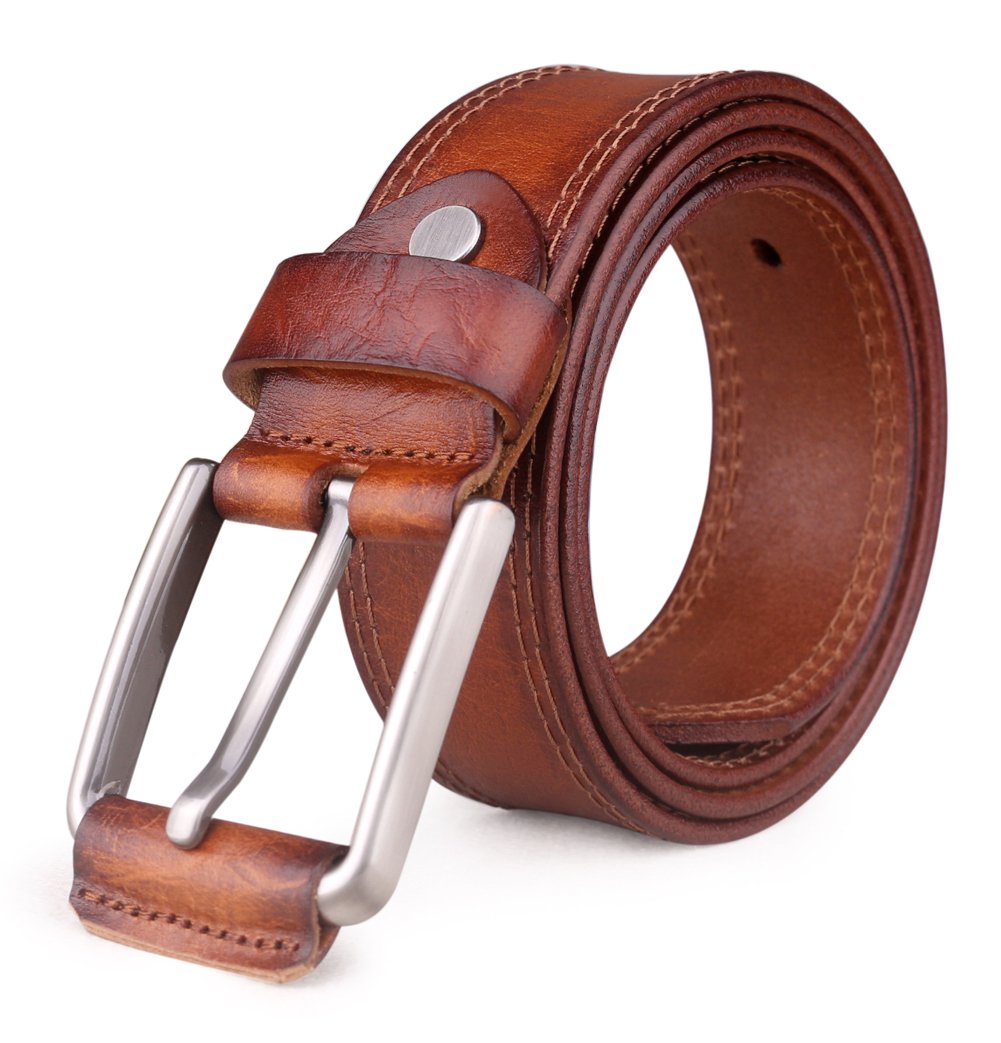 Capplue Leather Belt for Men with Pin Buckle Full Grain Leather Belt