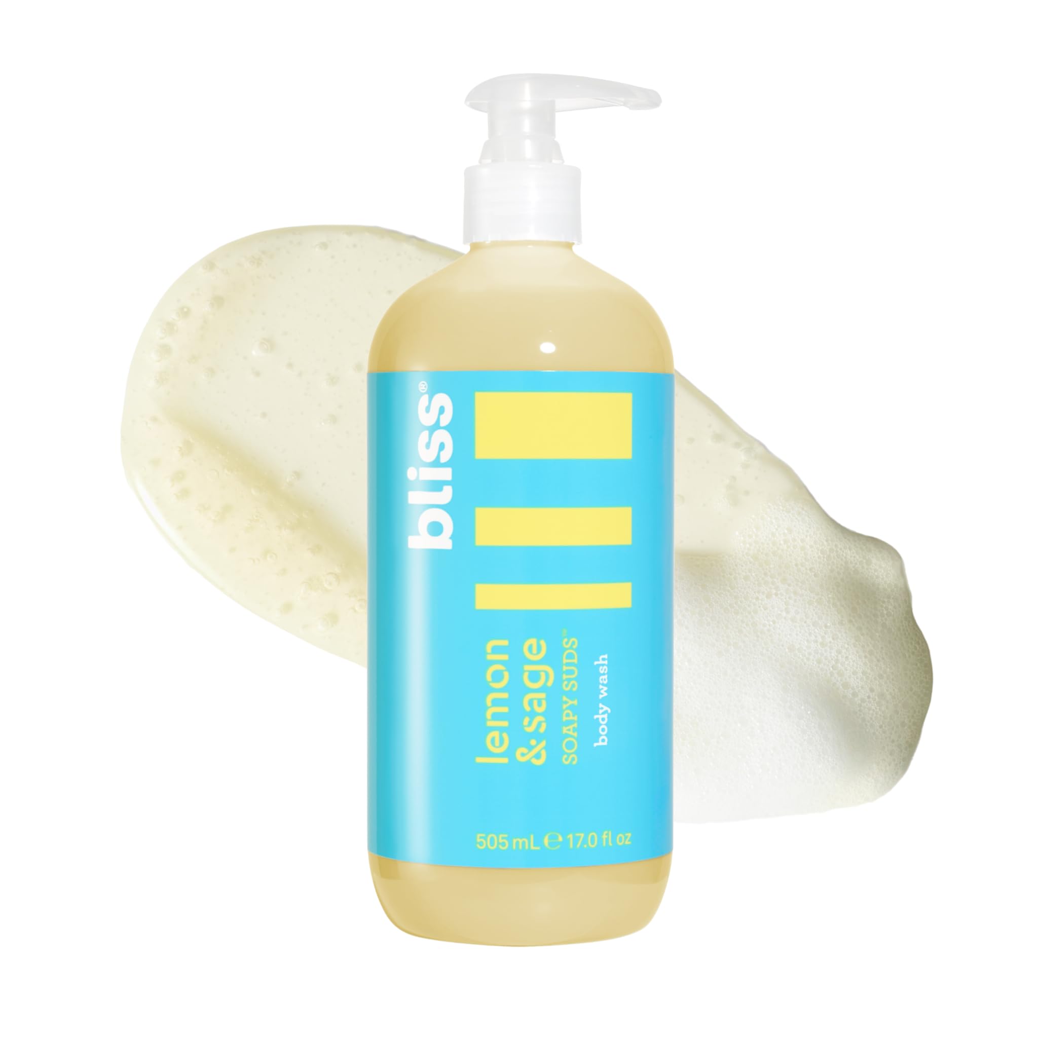 Bliss Soapy Suds Body Wash - Lemon and Sage - 17 Fl Oz - Gentle and Hydrating for Supremely Soft Skin - Paraben Free - Vegan & Cruelty Free