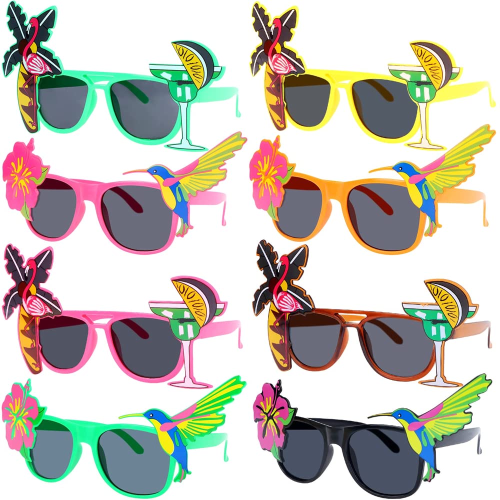 SYOSIFunny Sunglasses, Novelty Party Sunglasses, Creative Funny Hawaiian Tropical Sunglasses, Luau Fancy Dress Party Supply, Hawaii Themed Sunglasses Accessories, Beach Photo Booth Props (8 Pack)