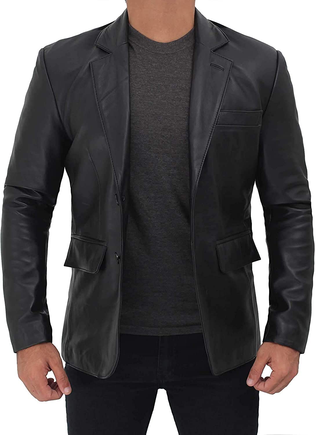 Leather Blazer for Men - Mens Leather Jacket Real Lmabskin Men's Sport Coats & Blazers