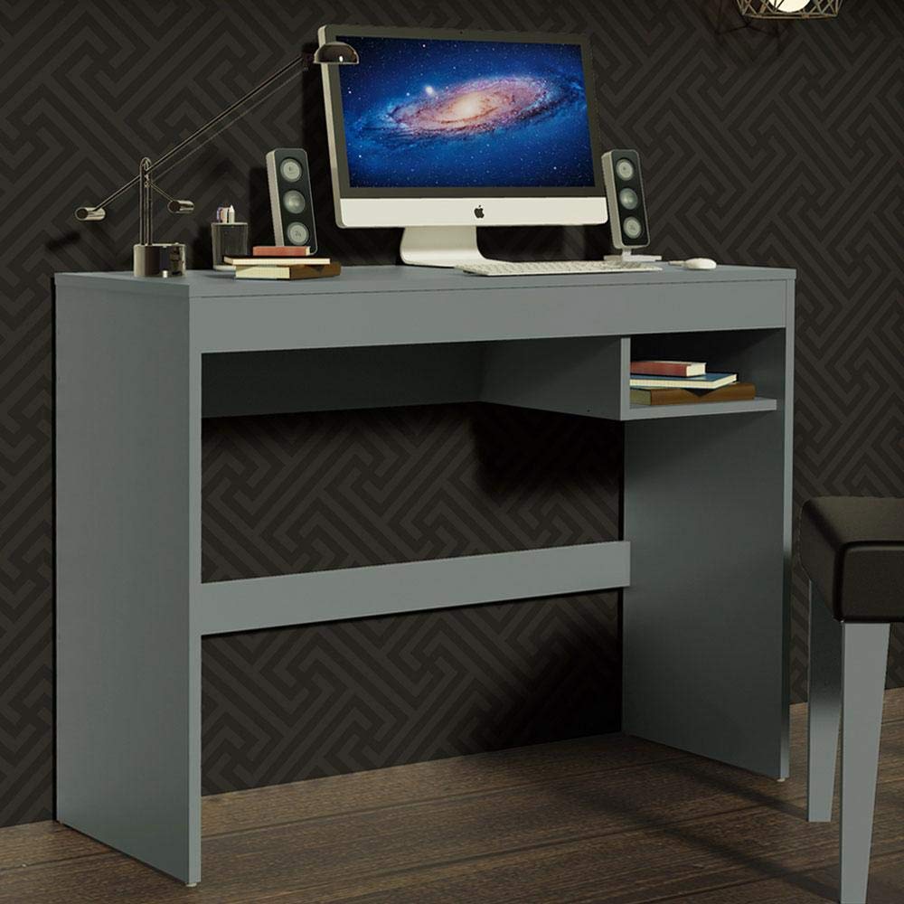 MADESA Compact Home Office Computer Desk, Small Study Writing Table, Workstation, 91 W x 76 H x 36 D Cm - Grey