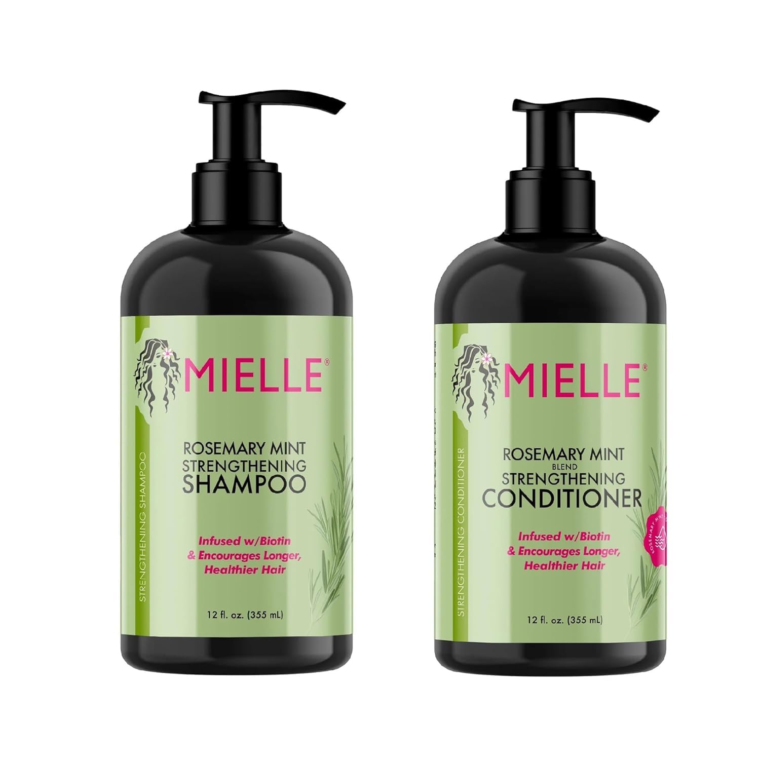 MIELLERosemary Mint - Biotin Infused - Hair Growth Products for Stronger and Healthier Hair - Shampoo & New Conditioner Styling Bundle Set 2 PCS