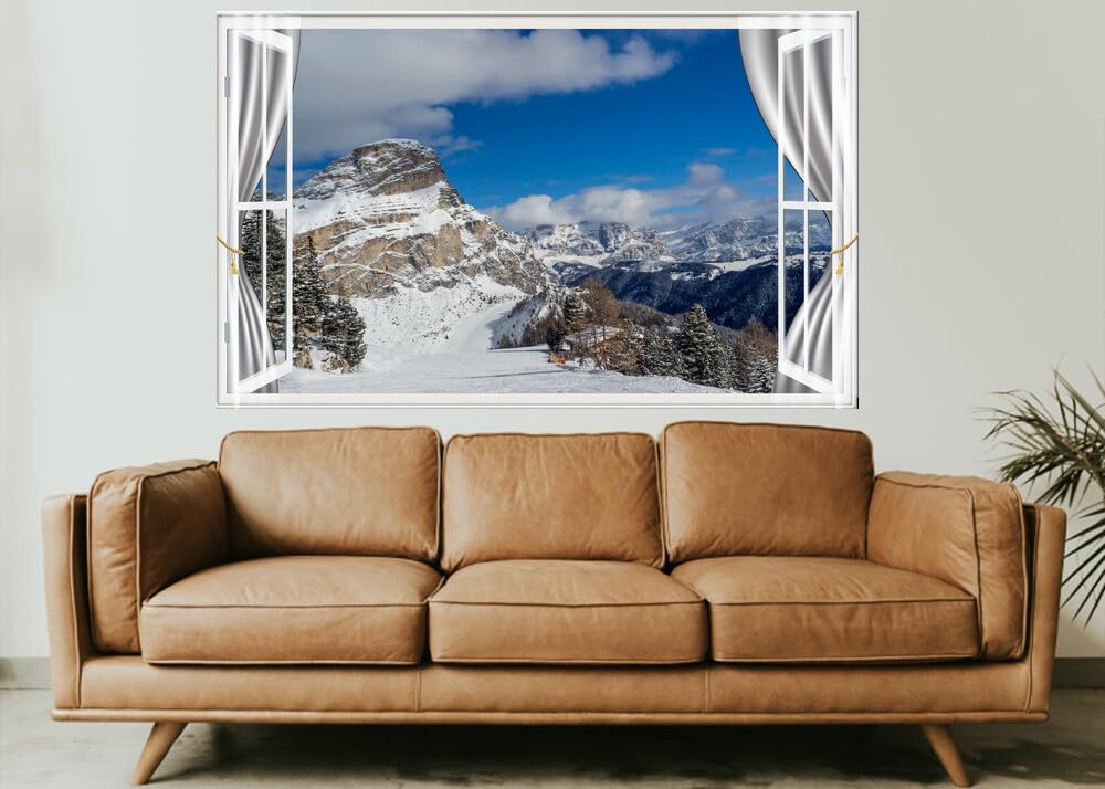 JVERF - JZZE23423 Italy Mountains Winter Alta Badia Alps Snow Spruce| Self-Adhesive Open Window Wall Sticker