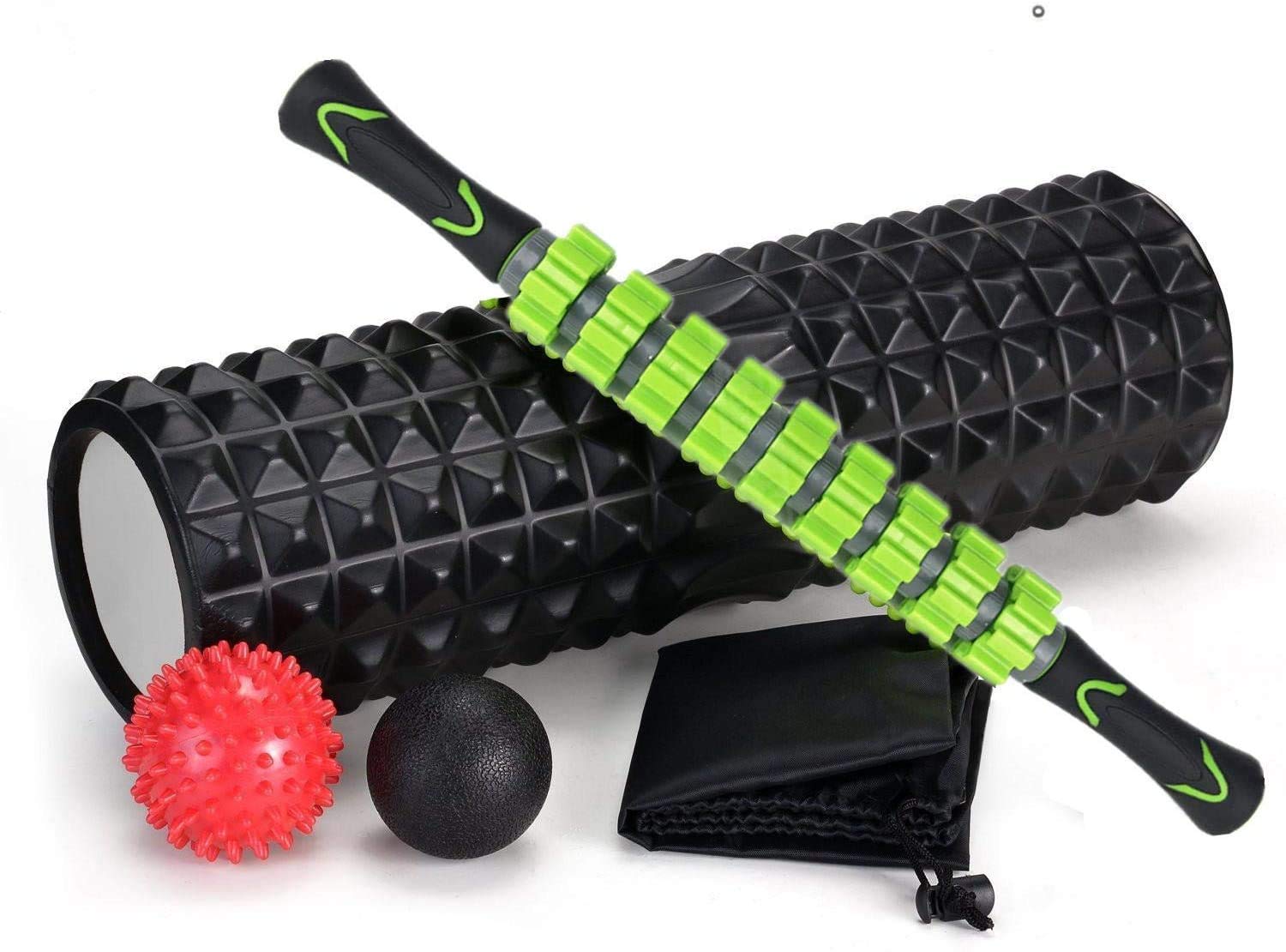 SKY-TOUCH Sky Touch 5 In 1 Fitness Foam Roller Set With Muscle Roller Stick And Massage Balls For Physical Therapy Pain Relief Myofascial Release Balance Exercise, Multicolour