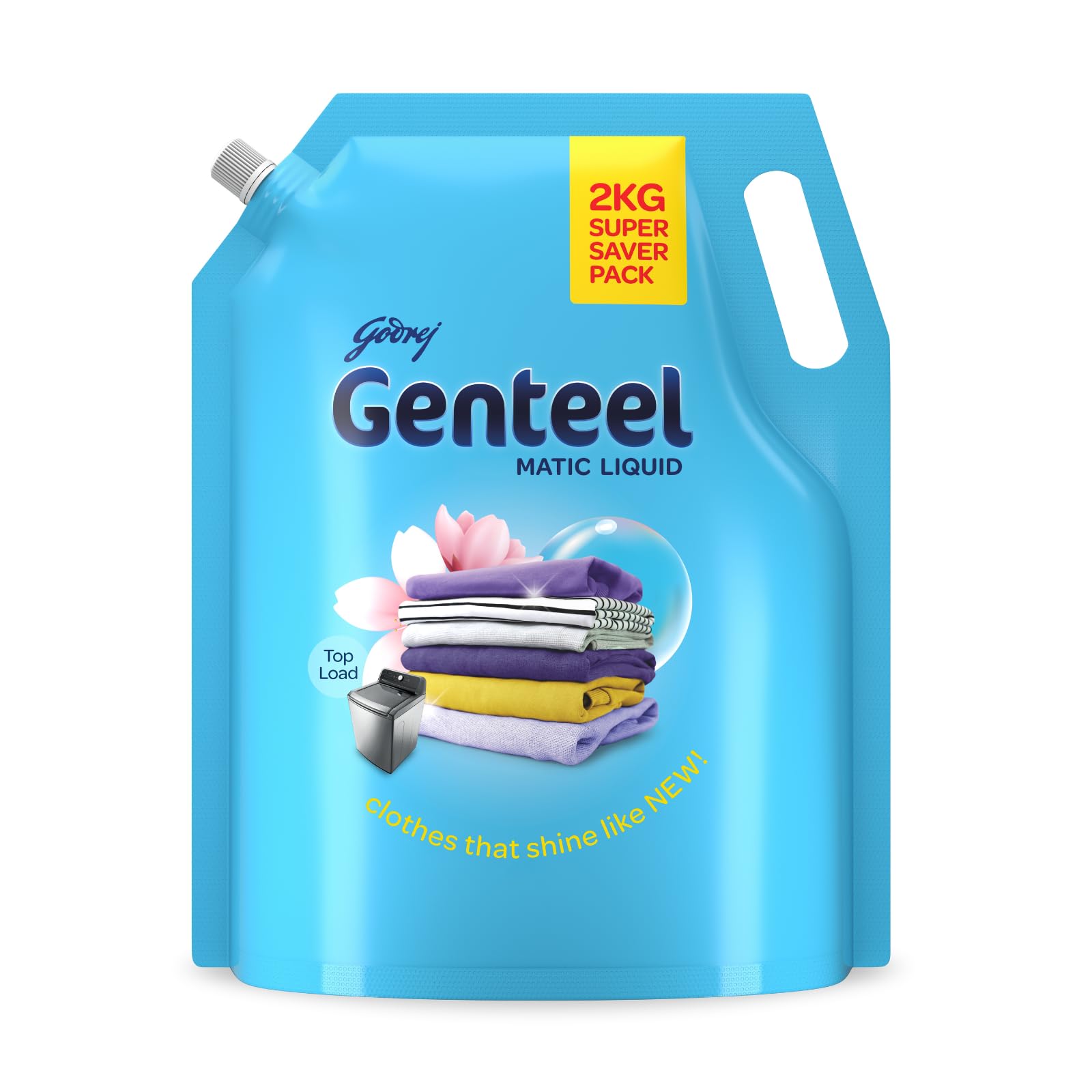 Genteel Matic Liquid Detergent Refill Pouch for Top load Washing - 2kg | No Soda Formula | with Added Fabric Conditioner