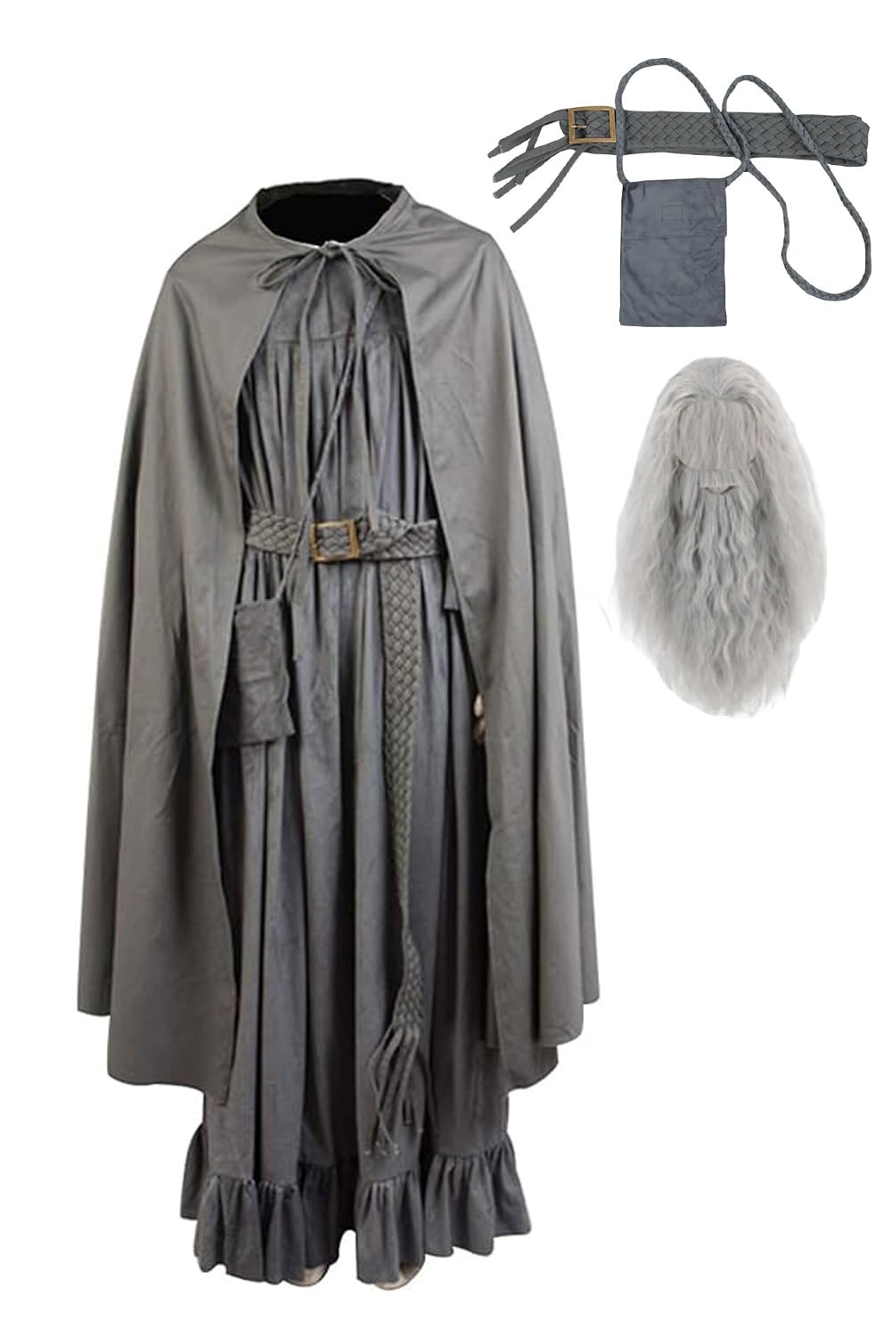 Ya-cosMen's Grey Wizard Cosplay Costume Robe Cloak Belt Wig Accessories Full Set